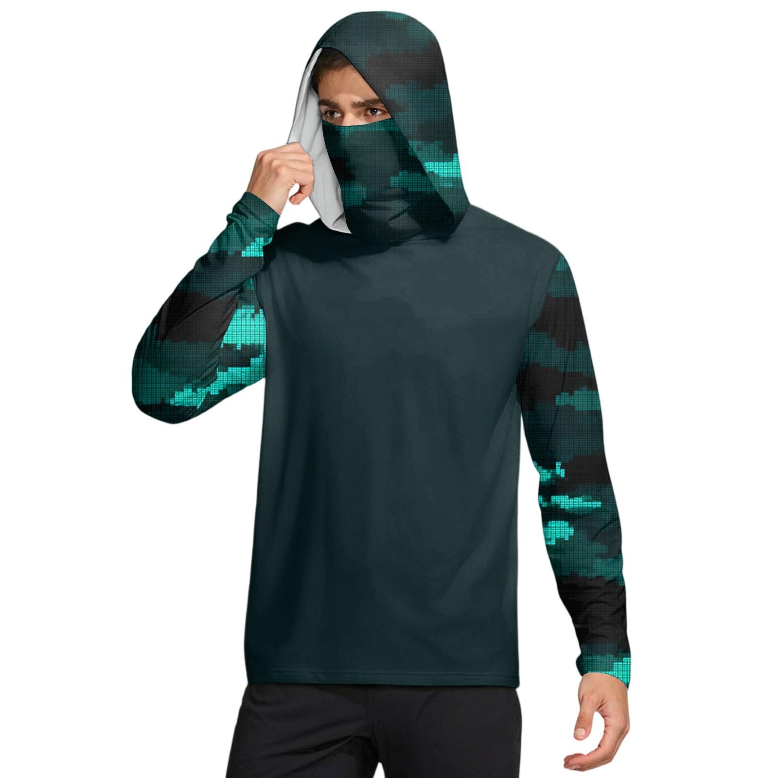 

Мужская рубашка с маской Легкая с длинным рукавом Капюшон Для пеших прогулок Рыбалки Для выступлений XXXL чёрный