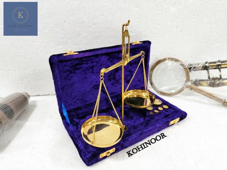 Brass Apothecary Balance Scale with Velvet Box: Vintage Style Decor