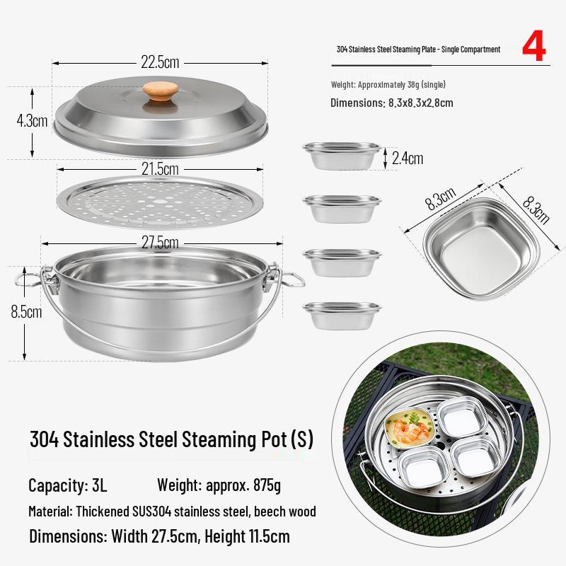 CLS 4.3L Stainless Steel Outdoor Steamer Pot - Portable for Rice, Noodles, Soup Cooking, with Steaming Basket