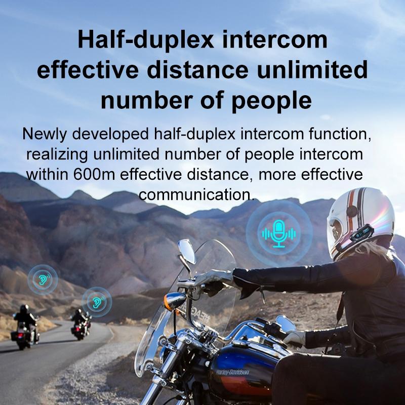 Professional Motorcycle Helmet Intercom 600m Range Wireless Bluetooth 5.4 Noise Cancelling