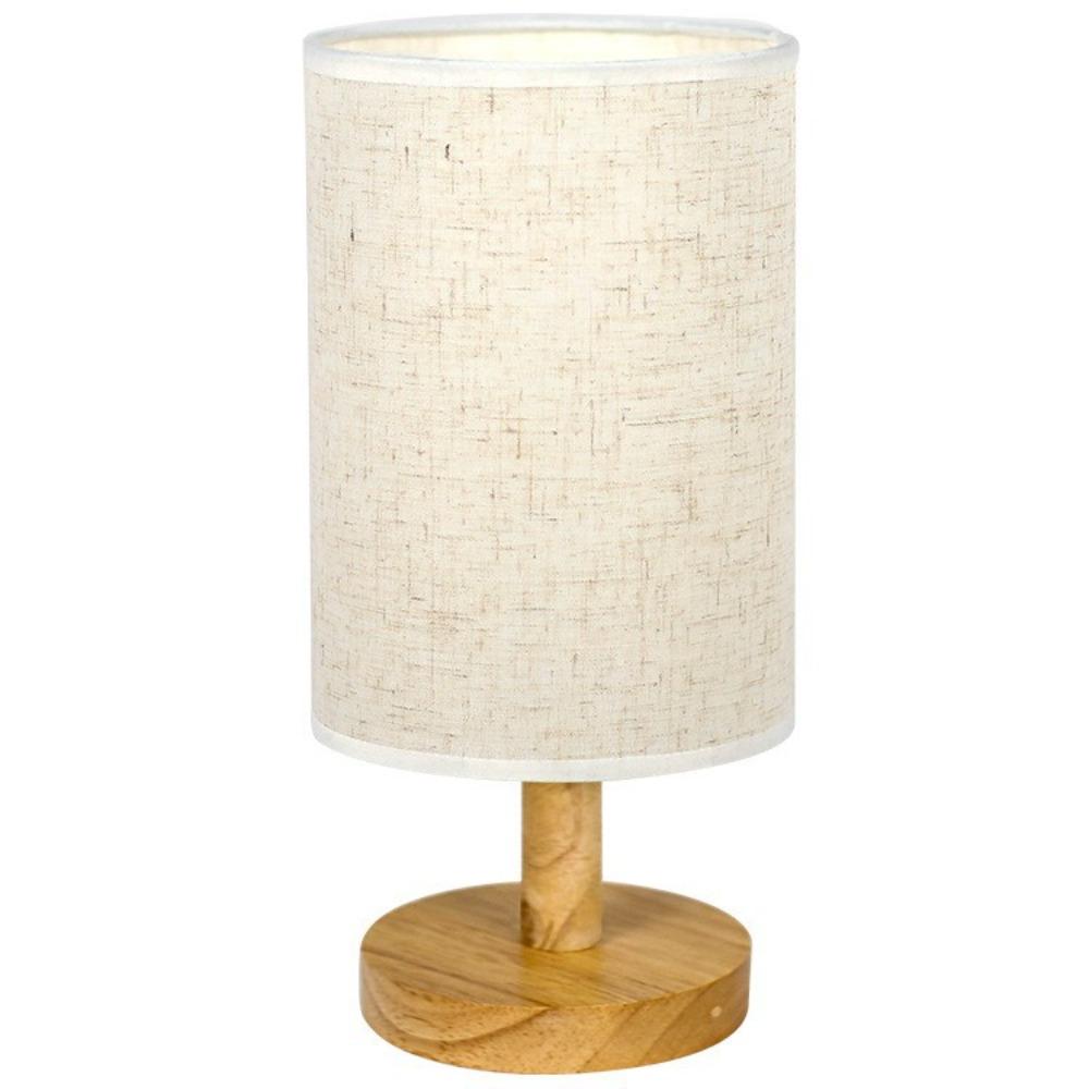 

Linen Fabric LED Table Lamps Cylinder Shade Solid Wood Desk Lamp Bedroom Night Light Bedroom Decor A