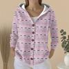 Women's Fashion Casual Sweater Button-Up Print Cardigan  Hooded Jacket