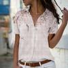 Summer Printed Office Short Sleeve Shirt Fashion Women New Plus Size Lapel Casual Simple Blouse 2025 Elegant Loose Tops Women's Clothing