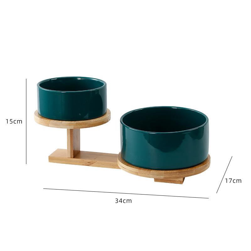 Ceramic Fruit Plate Solid Color Fruit Salad Bowl Two-piece Wooden Base Dessert Snack Tray Dishes Decorative Bowl Plate Tableware