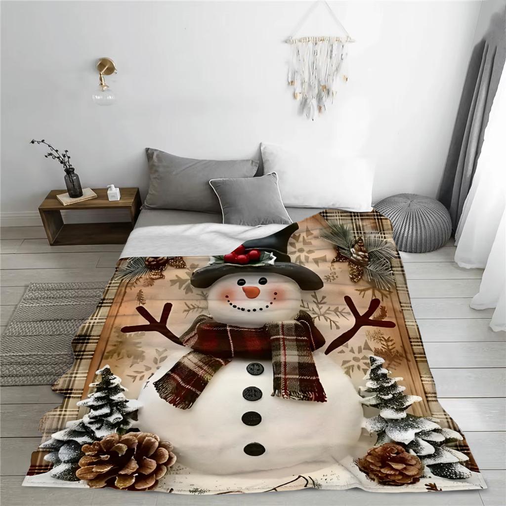 1 Stück Decke Weihnachtsbaum Schneemann Druck Glatte Flanelldecke für Zuhause Wohnzimmer Schlafzimmer Dekoration Neujahr Weihnachtsgeschenk
