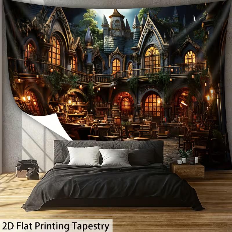 2D Wizarding World Tapestry Dark Academia Castle Interior Wall Hanging