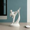 Handmade Style Craft 3D Printed Karate Kick Man Statue, White Martial Arts Figurine Sculpture, Dynamic Pose Taekwondo Character Desktop Ornament,