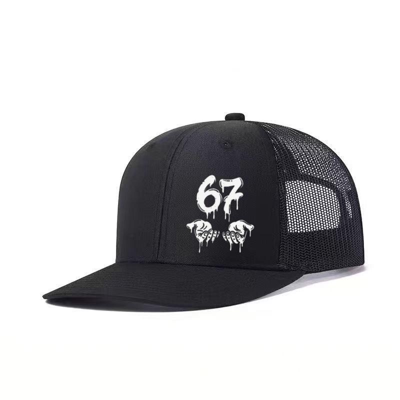 1PC Graffiti 67 Gesture Logo! Color blocking mesh baseball cap, breathable mesh fabric+trendy design