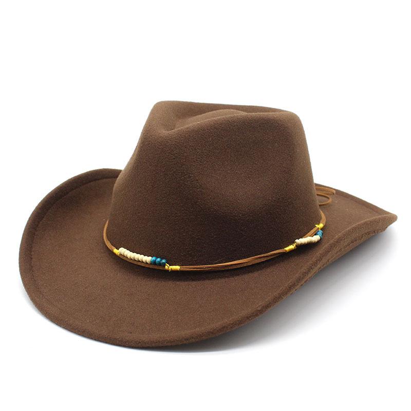 

Men S And Women S Wool Riding Hats Spring Warm Western Cowboy Hats Classic Big Brim Wide Edge Sunshade Top Hats M（56-58cm） темно-коричневого кольору