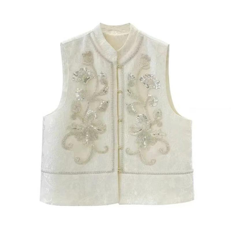Women's Vest Beaded Chinese Sequins Loose Single Breasted Vest Spring Coat High End Embroidery Early Spring Fashion Coat