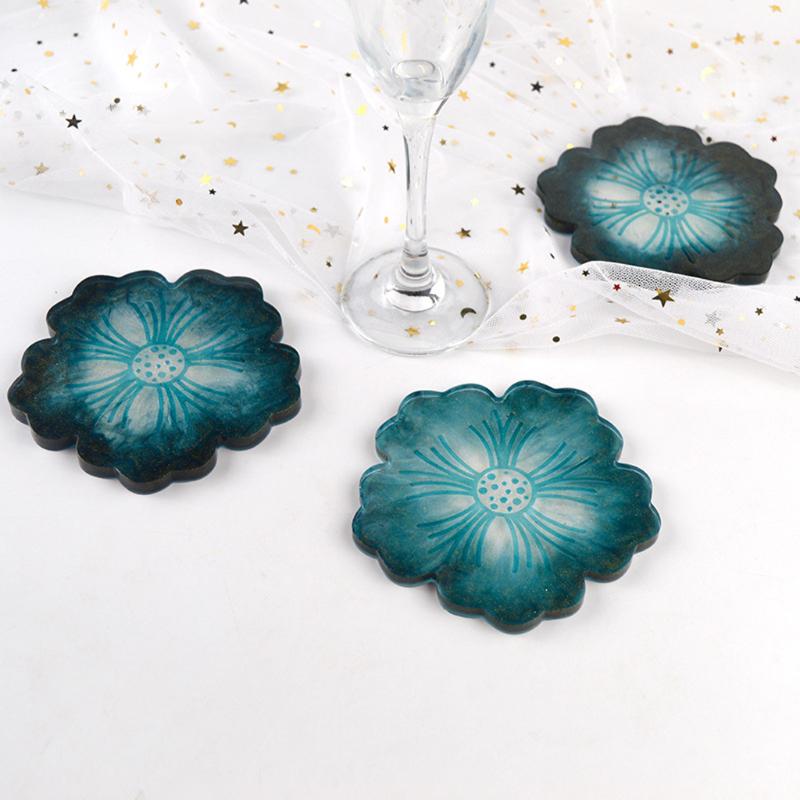 Flower Shape Coaster Mold with Sunlight Edges Fruit Tray Silicone Epoxy Casting Mold for Resin DIY Jewelry Plate Trinket