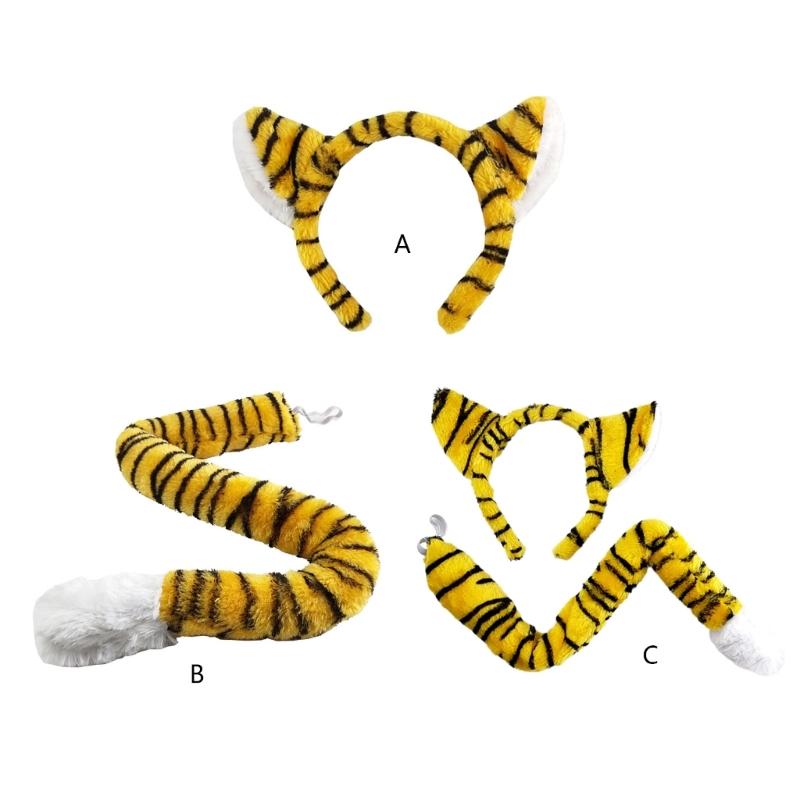 Tiger Kostüm Set Tigerohren Stirnband Schwanz für Halloween Weihnachten Geburtstagsparty Verkleidungs-Requisiten Tier Cosplay Kostüme