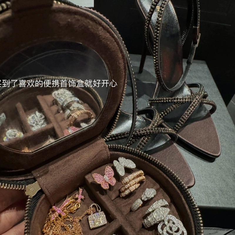 2025 Summer New Water Diamond Brown Fine High Heels Sexy Silk Bare Toe Pointed Straight Strap Sandals for Women