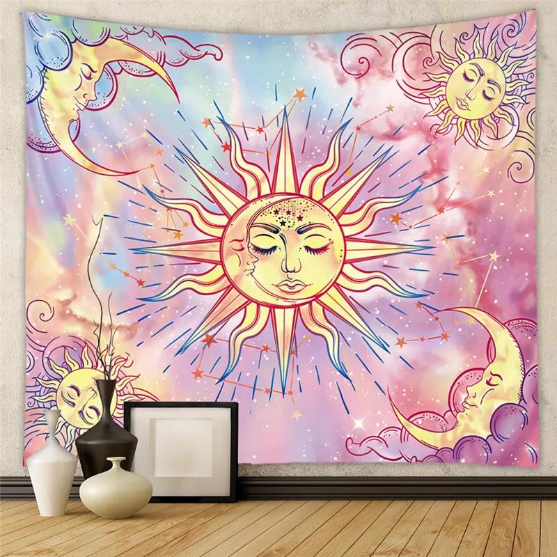 Beautiful Interior Decoration Tapestry Psychedelic Sun and Moon Mandala Flowers Home Wall