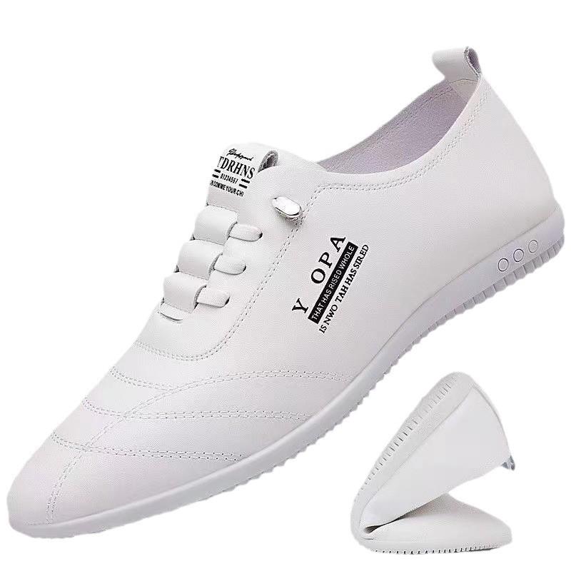 Men's Doudou Shoes Spring New White Leather Shoes Business Casual Trend Korean Version Soft Sole Soft Surface Driving Shoes