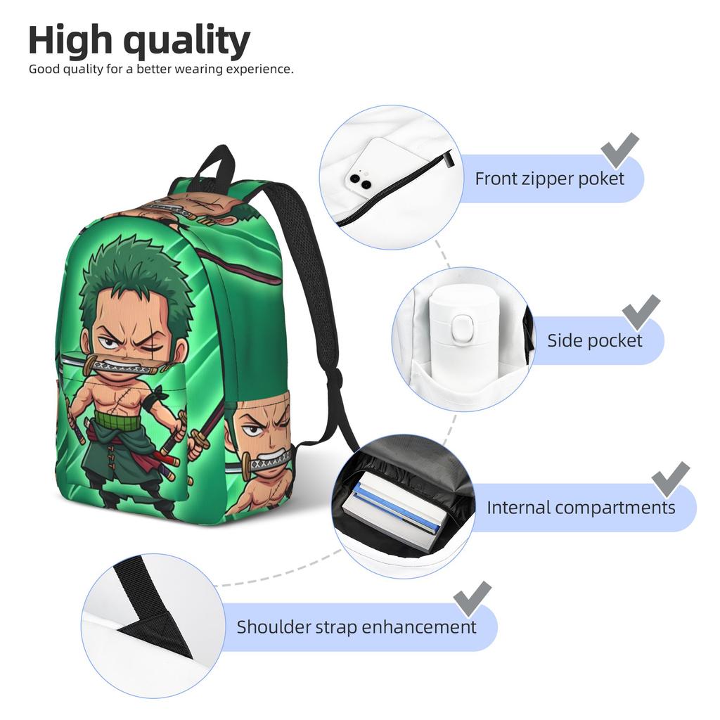 Plain Green Cute Zoro One Piece Backpack Streetwear Backpacks Female Cycling Lightweight High School Bags High Quality Rucksack