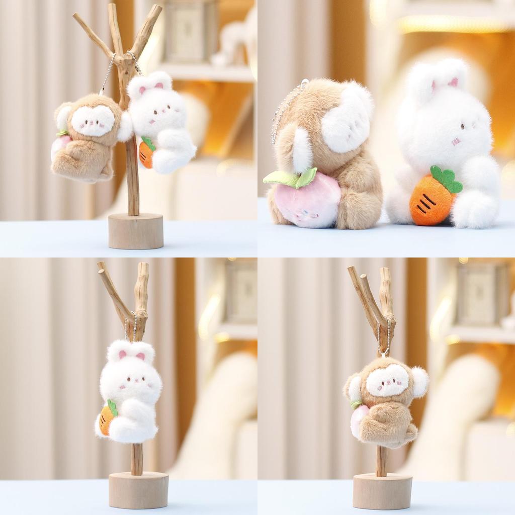 Monkey And Rabbit Plush Keychain With Carrot Peach Design For Girls Gift And Collectible Fun