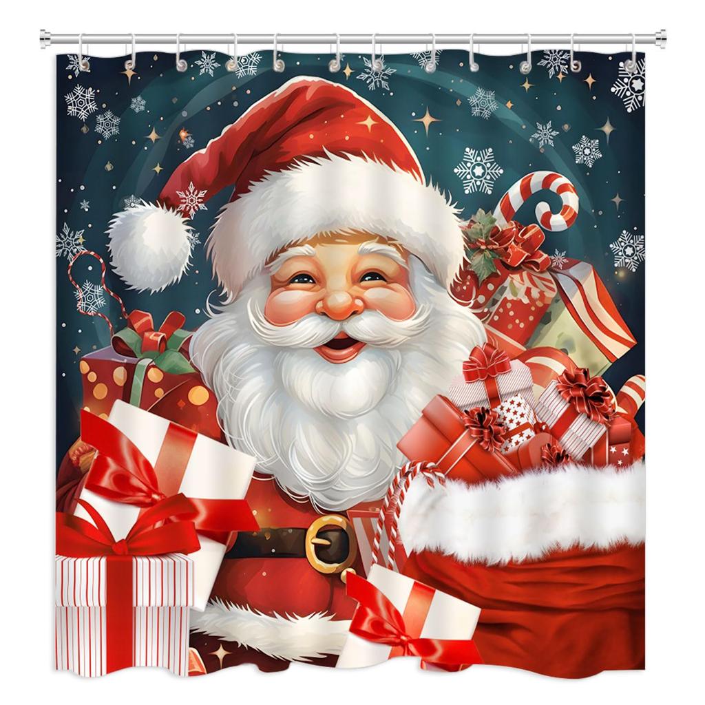 Christmas Shower Curtain Funny Santa Claus Shower Curtain Retro Xmas Holiday Washable Bathroom Decor Bath Curtain With Hooks
