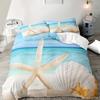 2/3Pcs Beach-Themed Bedding Set With Starfish & Seashell Print - Machine Washable, Zipper Closure, Polyester, All-Season