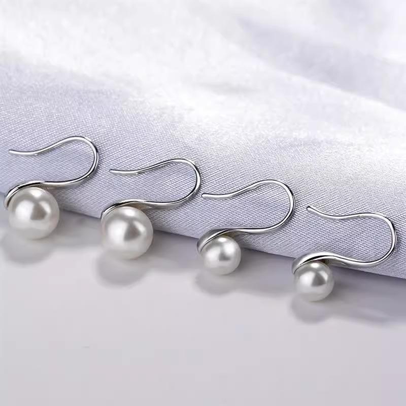 Pozytywne Okrągłe Perłowe Haczyki na Uszy Okrągła Perła 8-14mm Kolczyki Buty na Wysokim Obcasie Kształt Łyżki Prosty i Hojny Temperament Modne i Wszechstronne