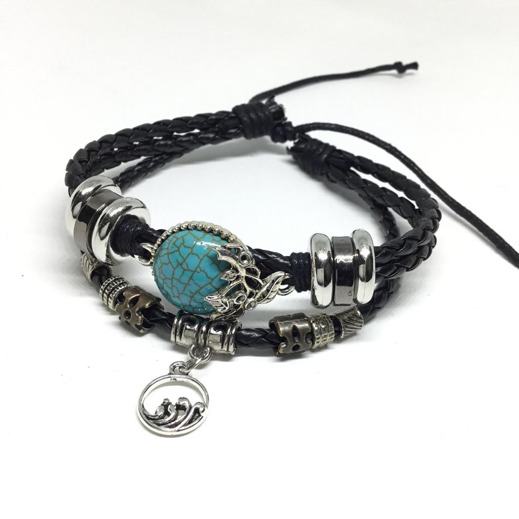 Personalizovaný retro náramek z nastavitelné hovězí kůže se zlým okem a rukou Fatimy