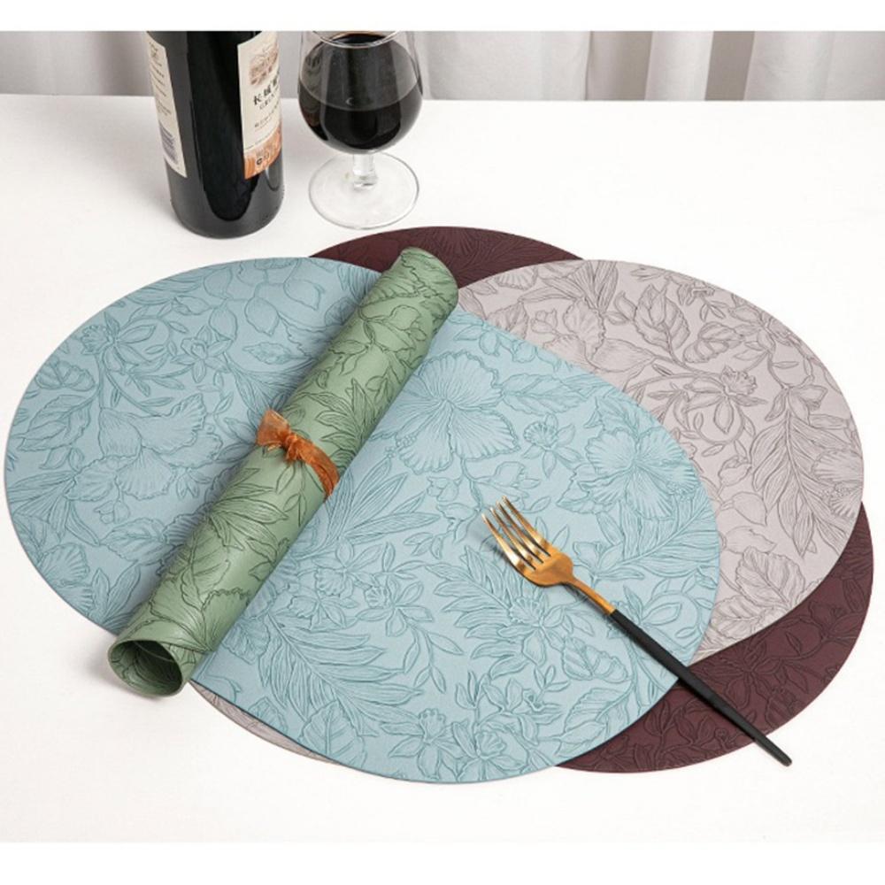 European-style oval leather double-sided embossed and carved placemats, suitable for multiple settings, waterproof, heat-resista