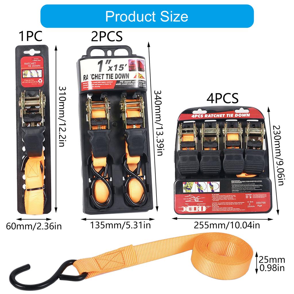 Heavy Duty Ratchet Straps Suitable For Secure Cargo Fastening And Easy Operation Camping Gear Outdoor Home Applications