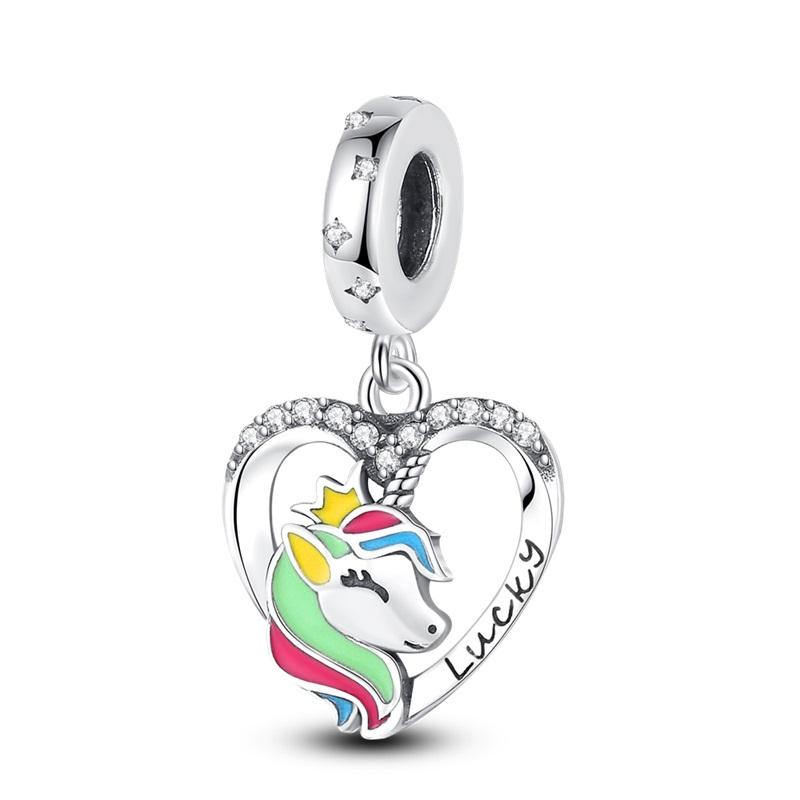 Original Copper Colorful Rainbow Unicorn Parrot Hand Charm Beads For Pan Dly Bracelet Women'S Jewelry Gifts
