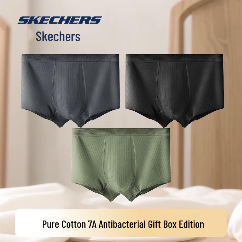 Skechers Men's 7A Antibacterial Pure Cotton Boxer Briefs 3-Pack