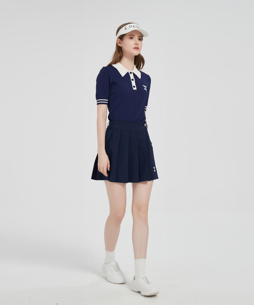 E.PARCA Blue Ponce Knit Short Sleeve Top