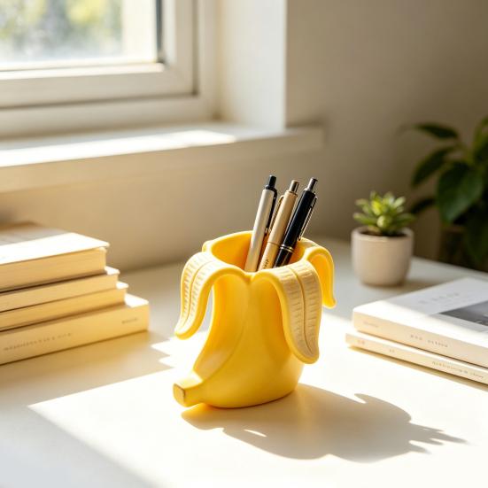 3D Printed Banana Shaped Pen Holder Compact Desk Organizer Storage Decoration for Brushes Stationery Beauty Tools
