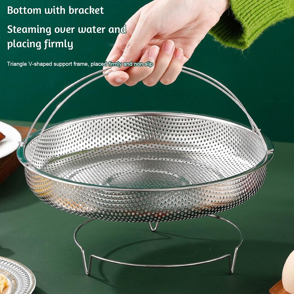 Multi-function Stainless Steel Steaming Tray Drain Basket Durable Fruit Vegetable Drainage Basket Cooking Steaming Grid Steamer