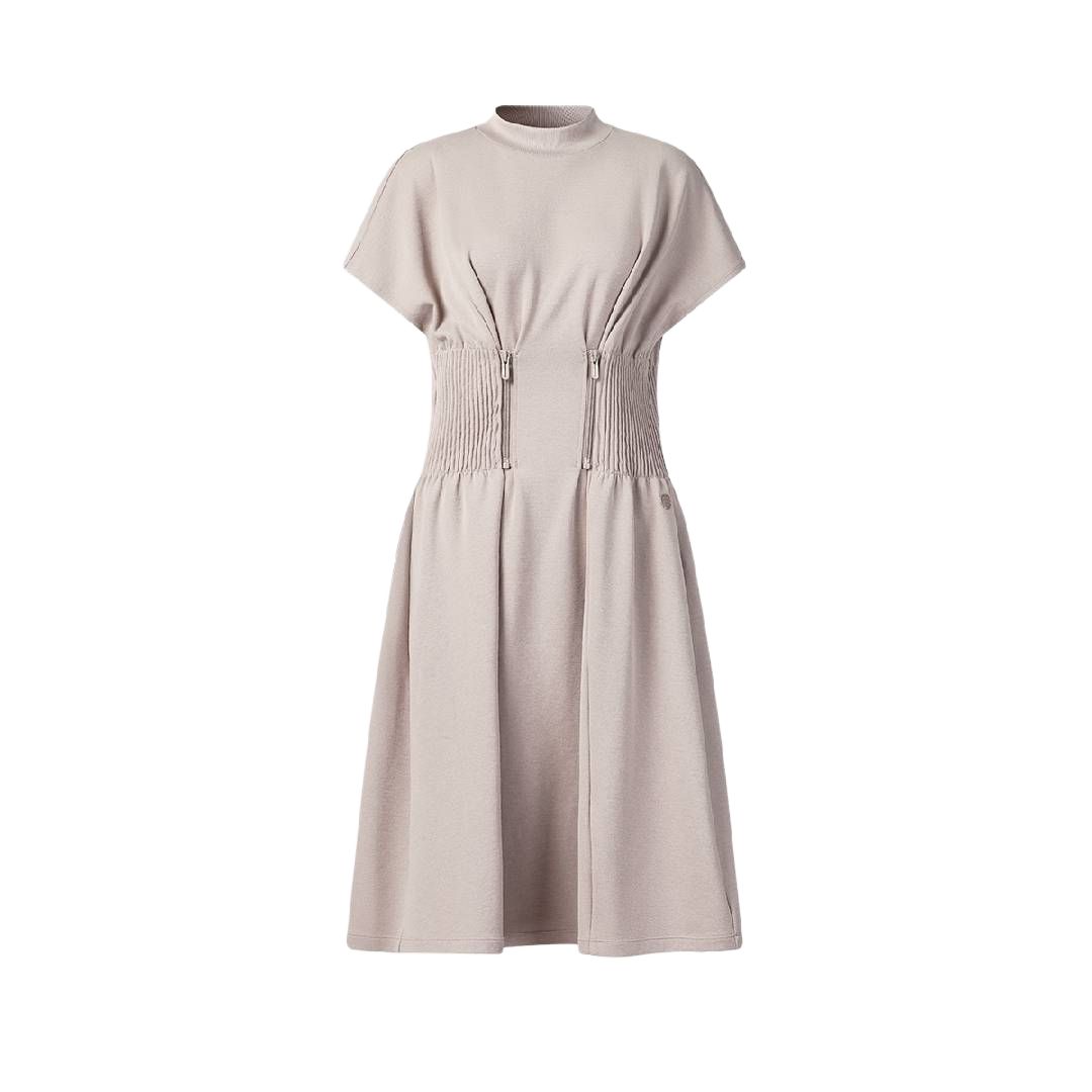

FILA Fitness Solid Color Pullover Round Neck Knitted Short Sleeve Dress Women dresses A11W621303F-PU S