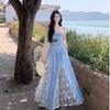 Feiertags kariertes Spitzen-Patchwork-Bandeau-Sommerkleid Temperament Taille Neu Dünn Retro-Kleid