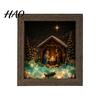 3D Shadow Box Ornament Christmas Sea Glass Night Light, Winter Snow Scene Wooden Home Decor for Art Frame with LED Warm Glow, Landscape Tabletop