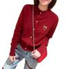 Women's 100% Wool Embroidered Badge Cardigan - New for Early Spring 2025, Soft Round Neck, Thin Knit Sweater.