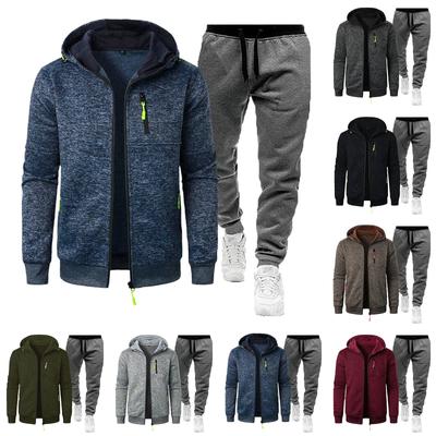 Men's Autumn Winter Solid Color Long Sleeve Zipper Hoodies Sweatshirt Trousers Suit