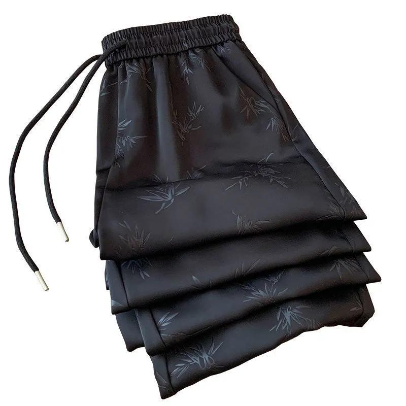 Chinese-Style Silk-Like Summer Wide-Leg Pants for Women