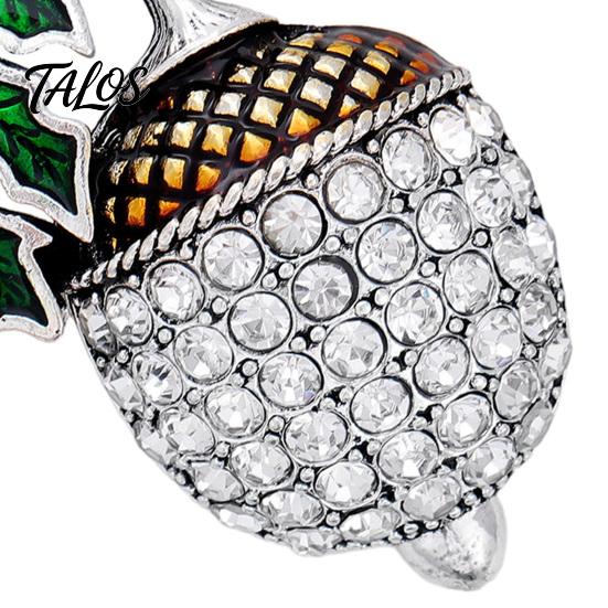 Acorn Brooch Pin Bling Rhinestone Brooch, Green Leaf Decorative for Suits Coats Bags, Jewelry Accessory Men Women Outfits