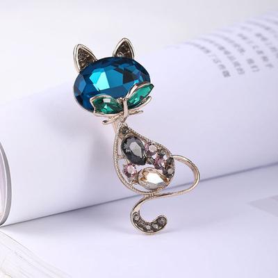 Vintage Saphir Katze Brosche süße Tier Pin Legierung Diamant Brosche Anzug Zubehör