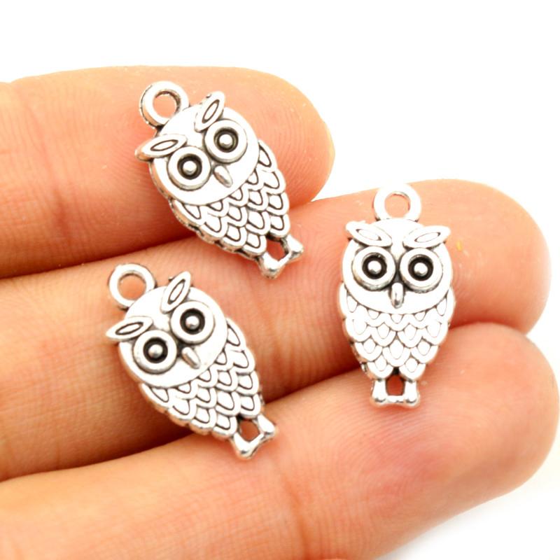 30pcs 15x8mm 19x10mm Antique Silver Plated Bronze Owl Handmade Charms Pendant DIY Jewelry Findings for bracelet necklace