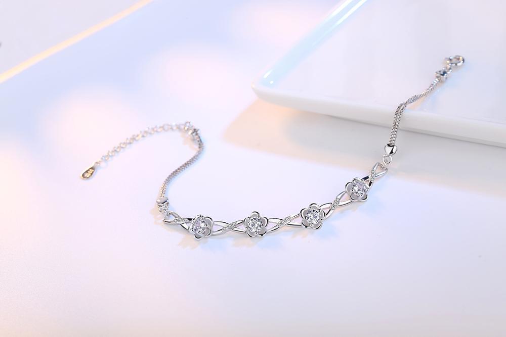 Luxury 925 Silver Bracelets Purple White Zirconia Plum Flower Bracelets & Bangles For Women Pulseira De Prata S-B51