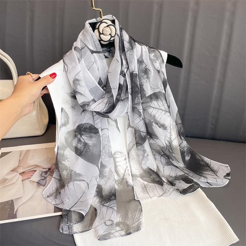 Luxury Brand Women Beach Scarf Georgette Silk Shawls Design Print Headband Female Summer Headband Wraps Sunscreen Hijab 2023