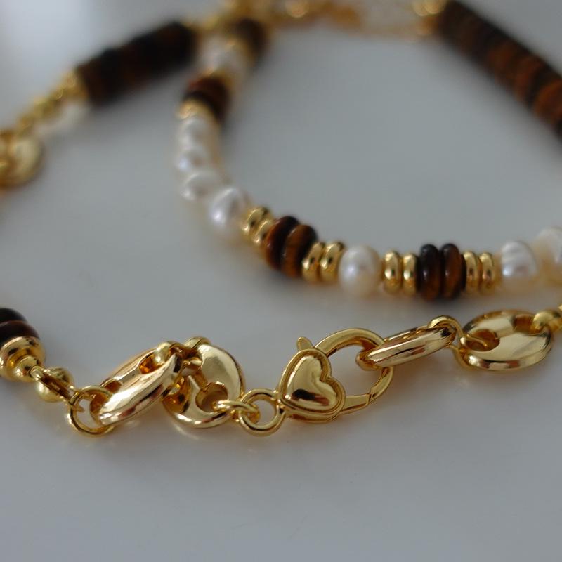 Natural Freshwater Pearl & Tiger Eye Bohemian Necklace - Autumn/Winter French Retro Clavicle Chain for Women