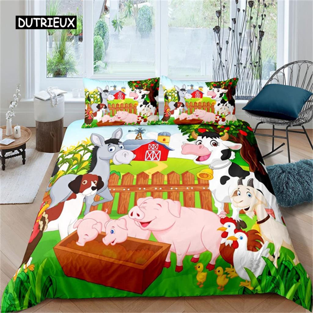 Cute Pig Duvet Cover Kawaii Pig Bedding Set Polyester Pigs Floral Comforter Cover Twin King For Teen Boy Girl Gift Room Decor