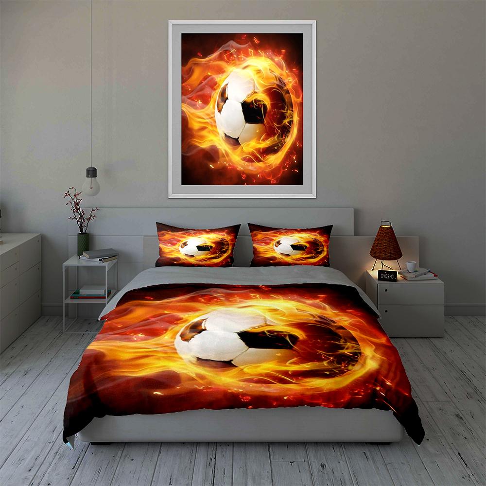 Fiery soccer ball Bedding Duvet cover sets Duvet covers Pillowcases gifts (1 * Duvet Cover 2 * Pillowcases, without duvet insert)