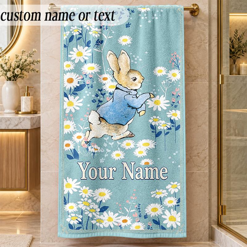 Beach TowelPeter Rabbit Custom Name Text Personalized Soft Towel for Beach Pool Indoor Home Decor Gift
