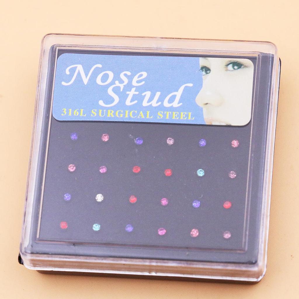 Nasenstecker aus Edelstahl mit 2 mm, 2,5 mm, 3 mm Strasssteinen für Körperpiercings