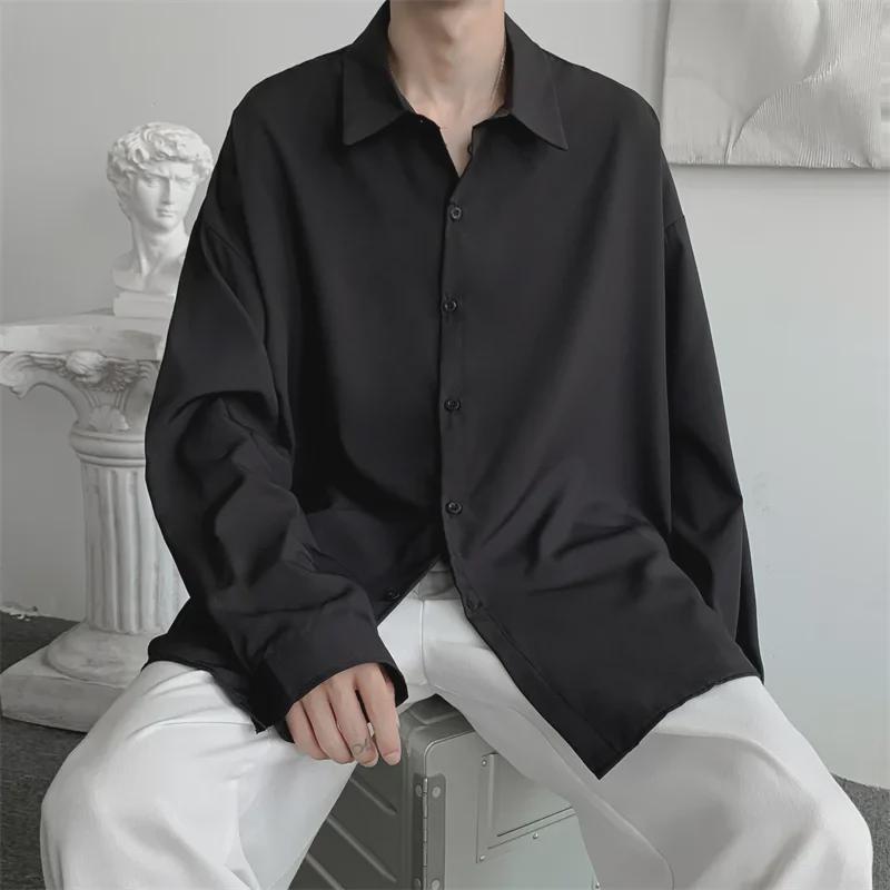 Men's Long-Sleeve White Shirt: College Style, Loose Fit, Korean Trend