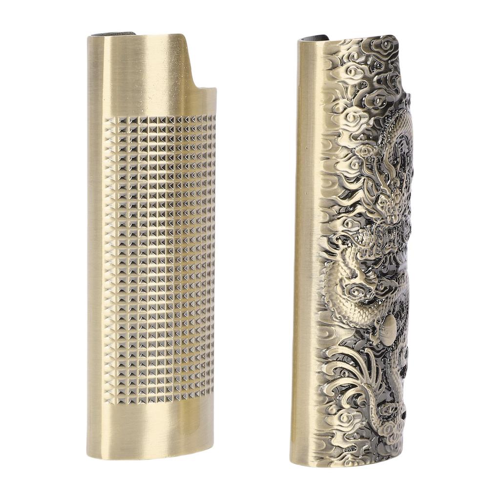 2 Pcs Lighter Case 8cm Length Grid and Dragon Pattern Exquisite Engraved Metal Lighter Cover for Party Bar